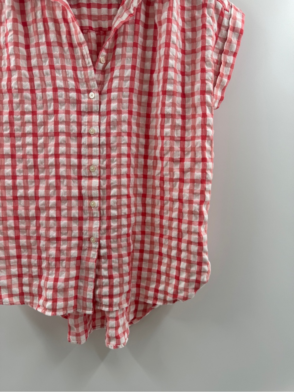 LOFT Red Gingham Button Down Top Women's Small Tie Front Blouse - Picture 4 of 9